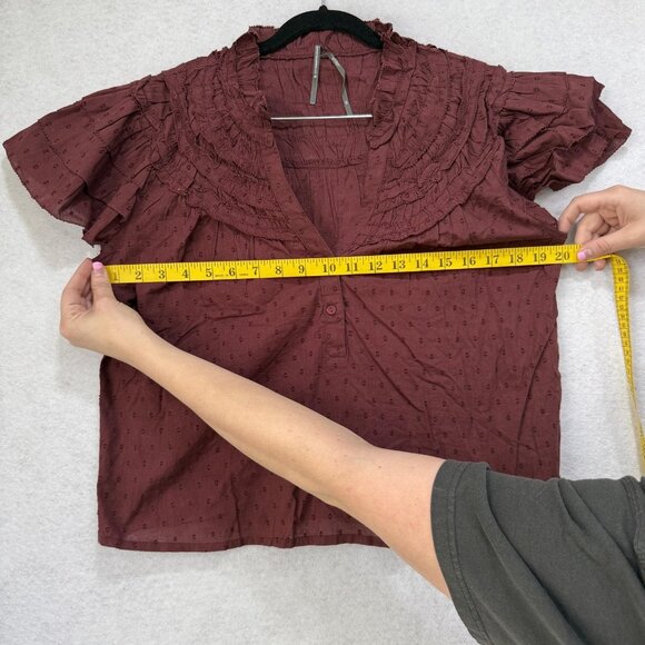 Anthropologie Shirt Womens Small Petite Burgundy Ruffle Swiss Dot Boho Flutter - Picture 4 of 8